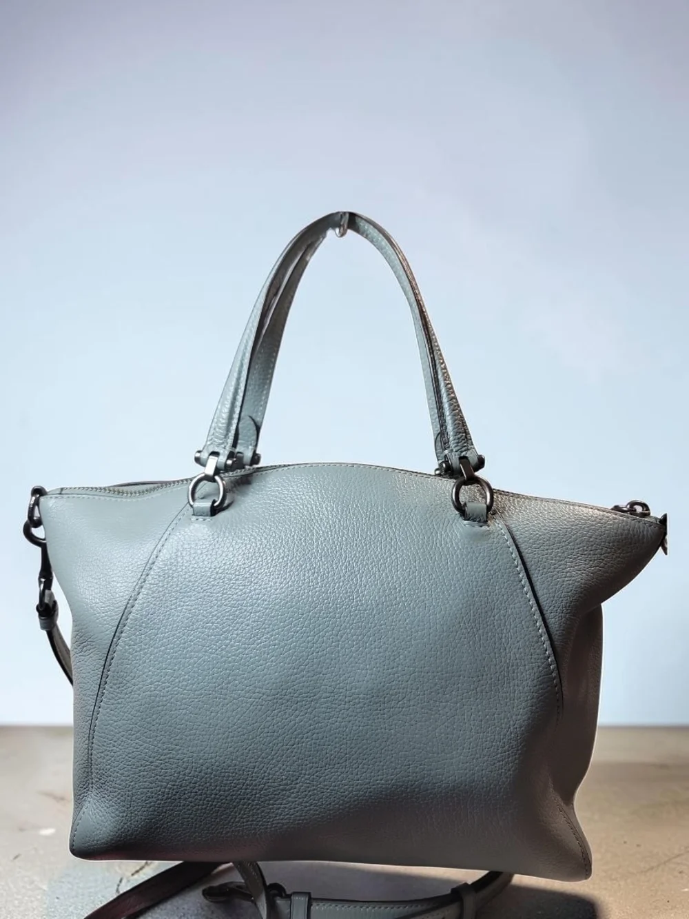 Coach Prairie Pebbled Leather Satchel in Slate Blue Gray Great Condition
